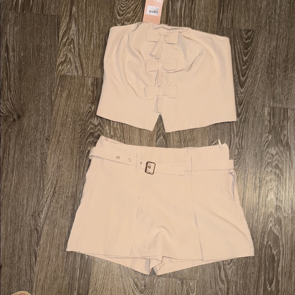Tan High Waist Set Shorts